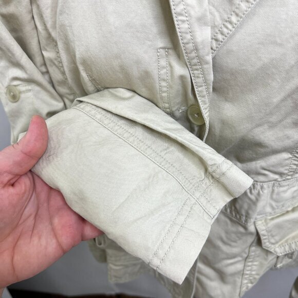 Ann Taylor Loft Jacket M Tan Khaki Button Pockets Beige Coat Lightweight Tie - Picture 8 of 14